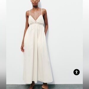 NWT Zara ivory ecru cream poplin cotton strappy bow dress large fits like US 6
